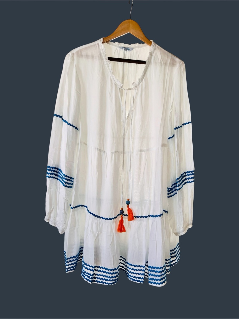 Blue Island Boho Beach Coverup | 1X | Blue & White | Preowned
